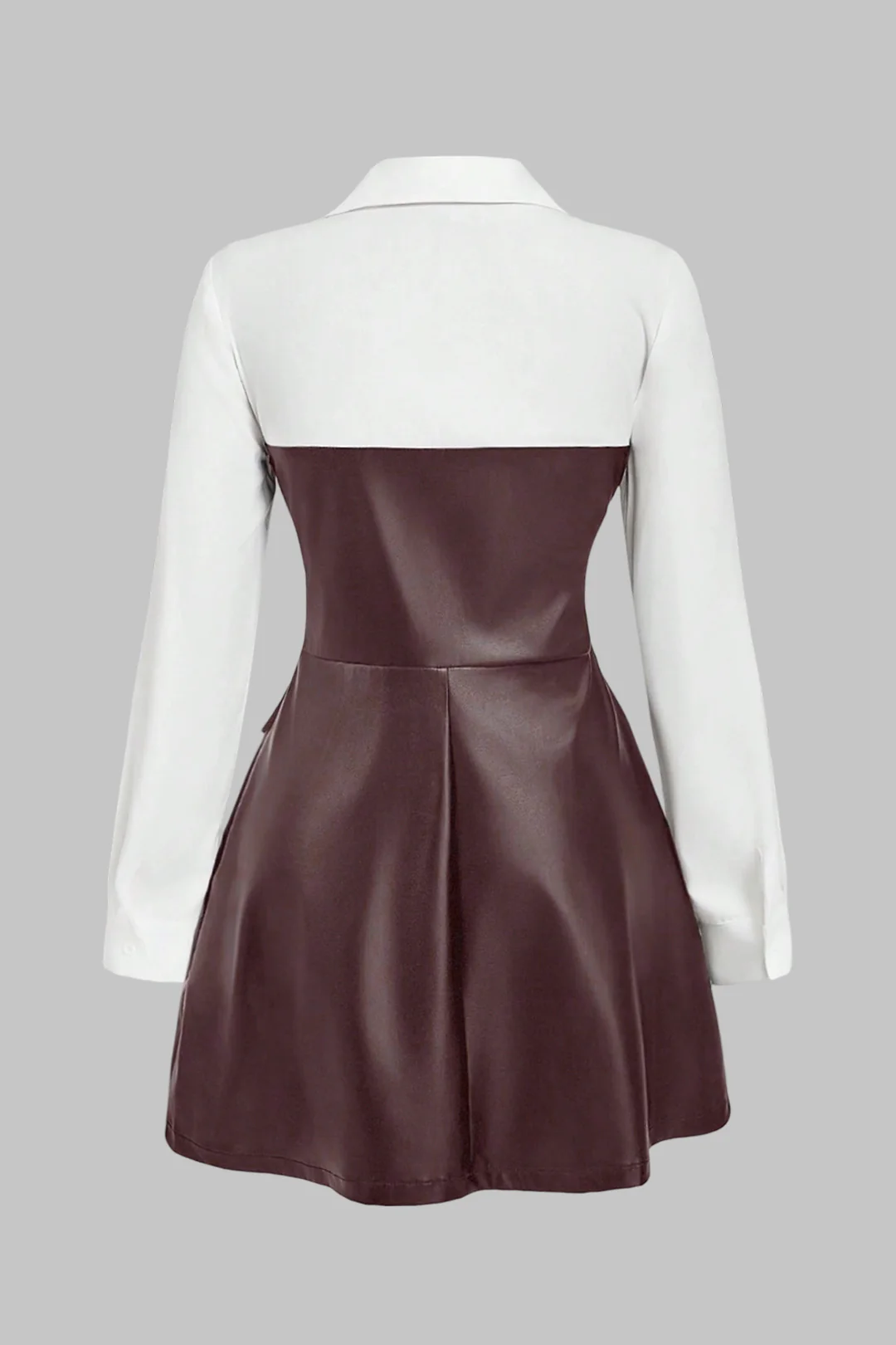 Faux Leather Patchwork Asymmetrical Ruched Long Sleeve Mini Dress - Weenar