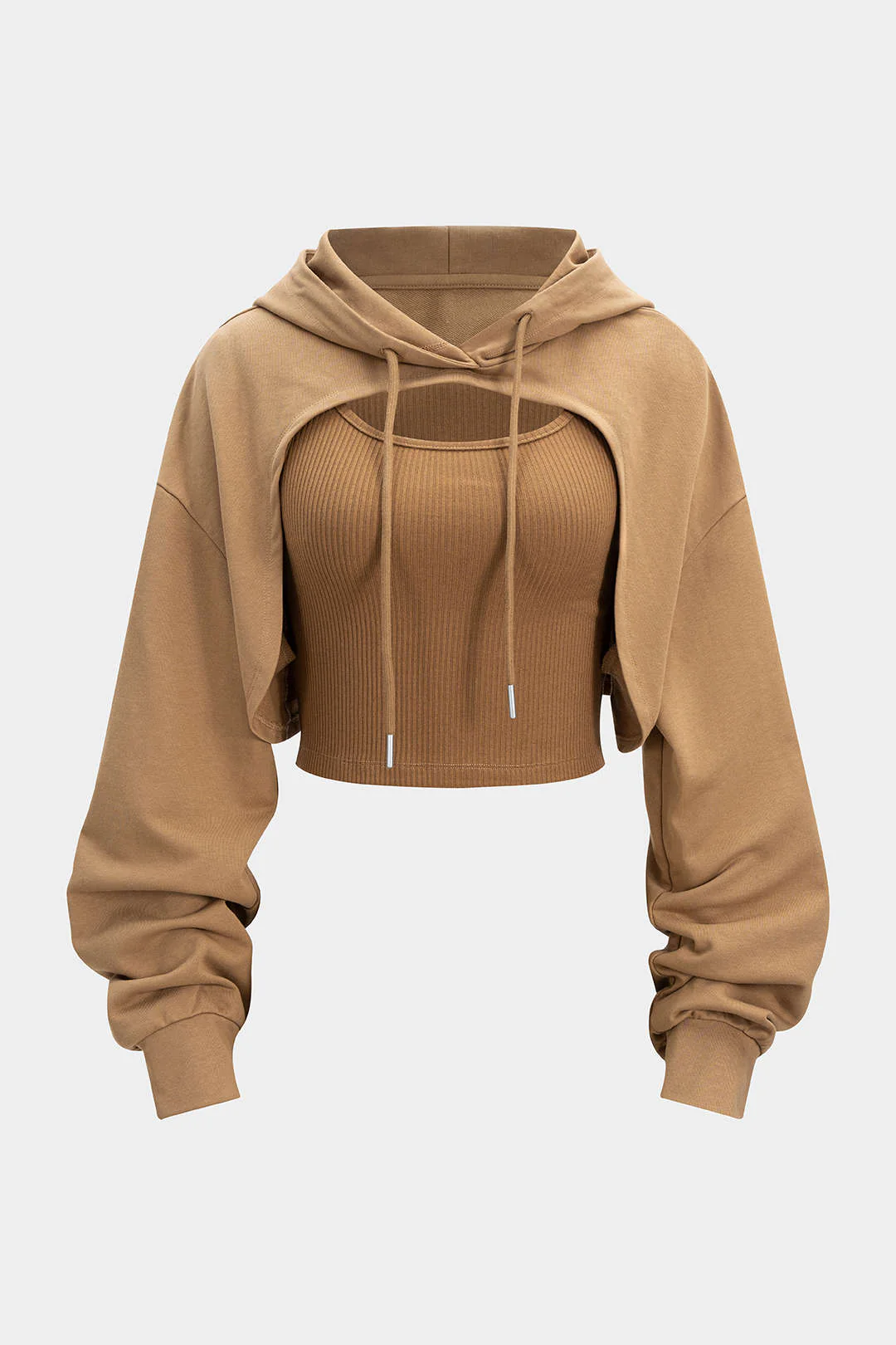 Knit Patchwork Drawstring Hoodie - Weenar