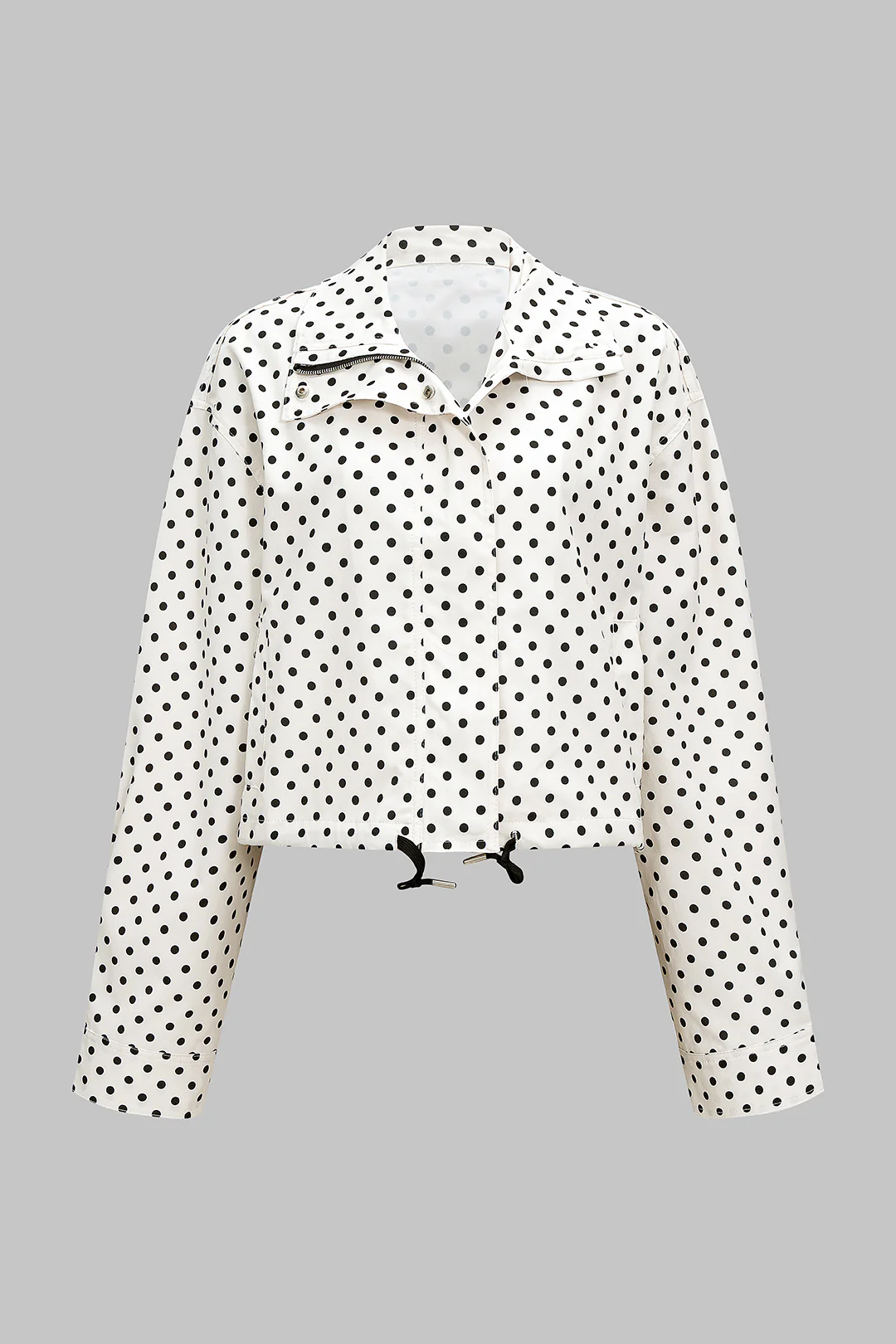 Polka Dots Print Zipper Long-Sleeve Top - Weenar