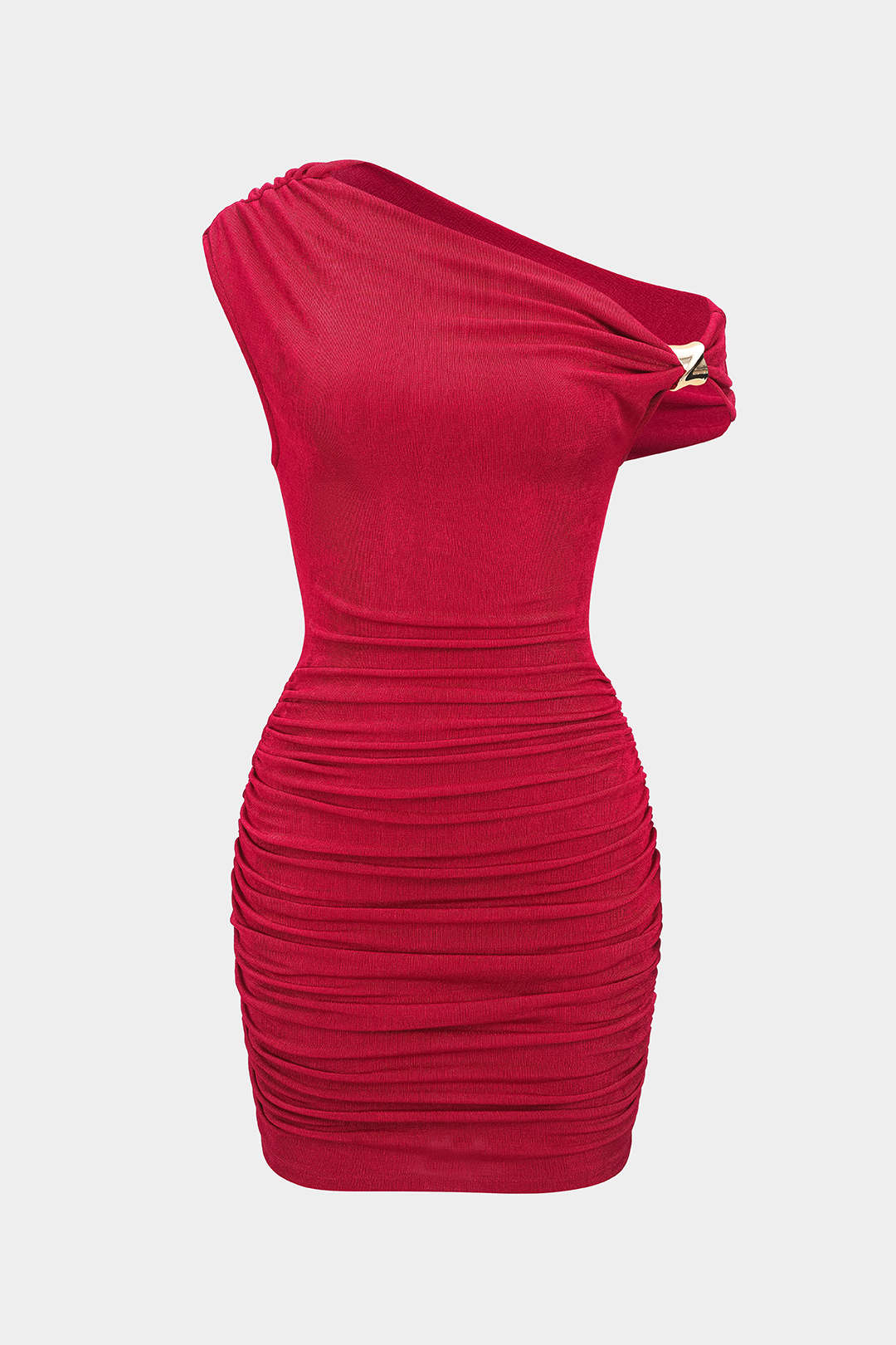 Metallic Ruched One Shoulder Sleeveless Mini Dress - Weenar
