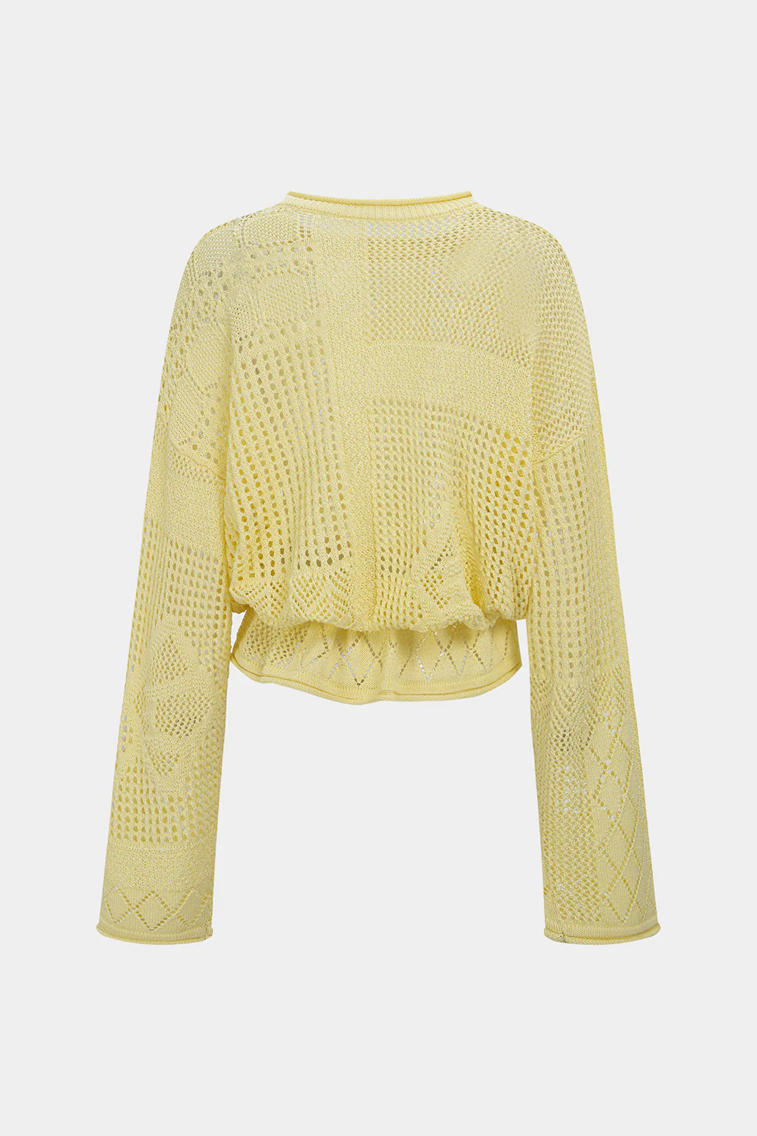 Solid Geometric Round Neck Drawstring Long-Sleeve Top - Weenar