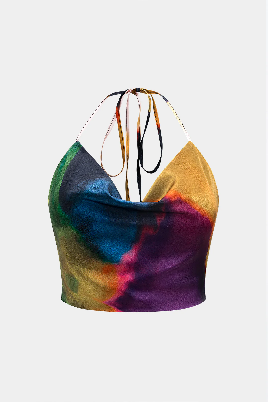 Plus Size Ombre Print Satin Zipper Tie-Up Cami Top - Weenar