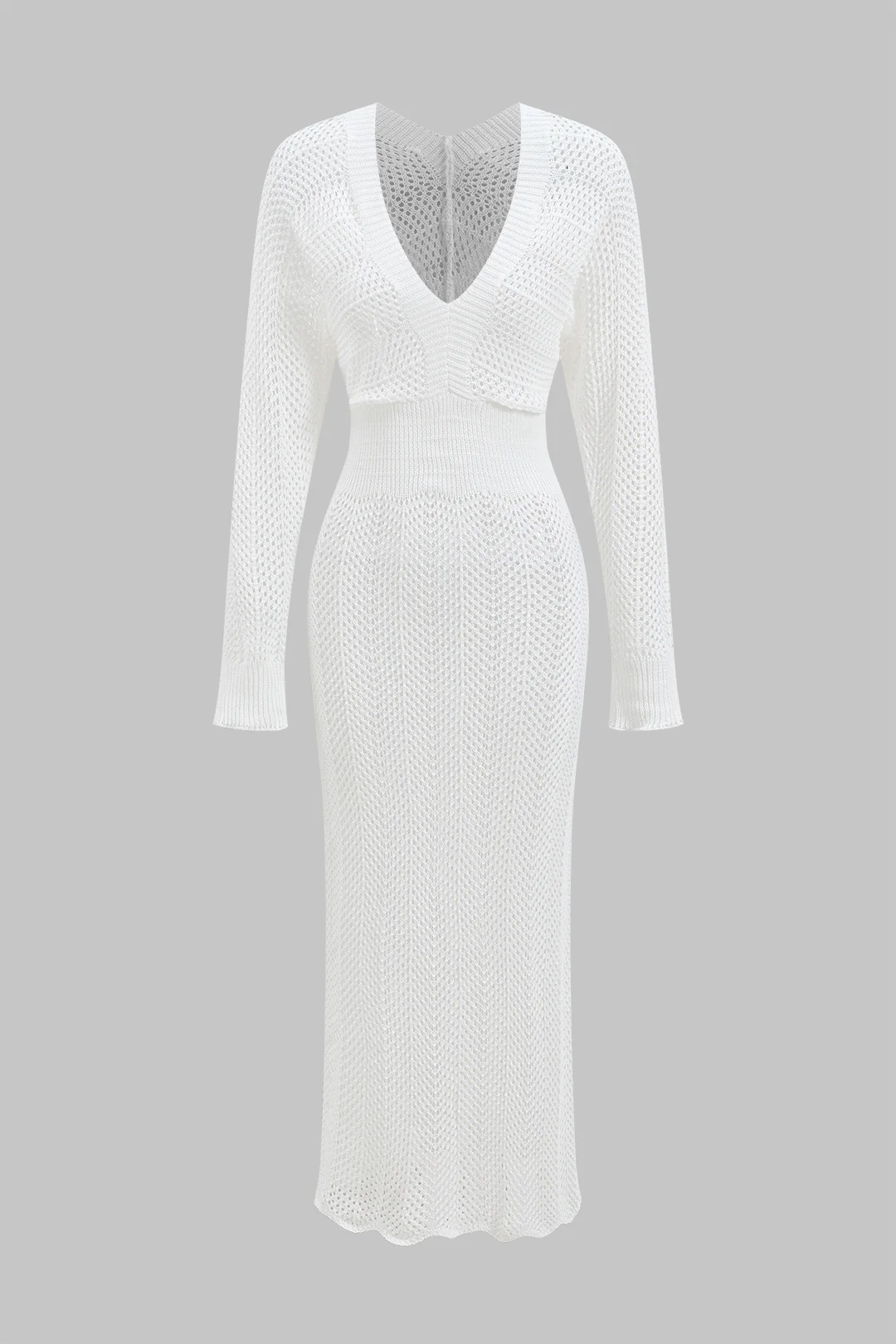 Knit V-Neck Cut Out Long Sleeve Dress - Weenar