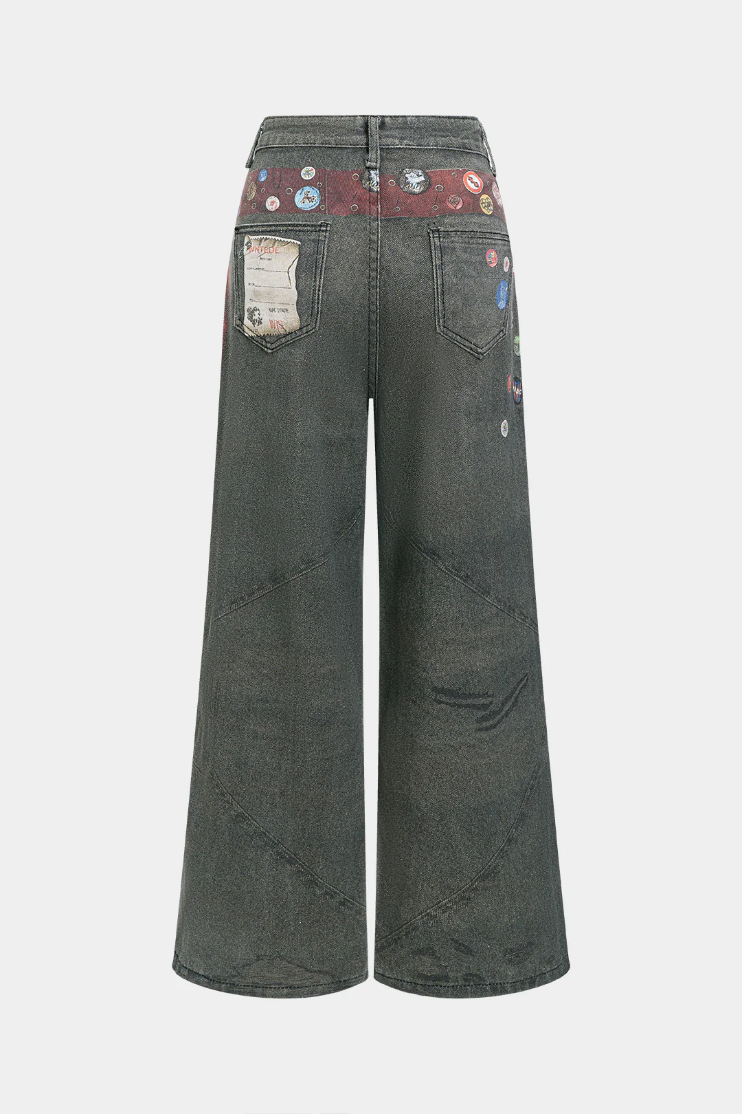 Graffiti Print Denim Wide Leg Pants - Weenar