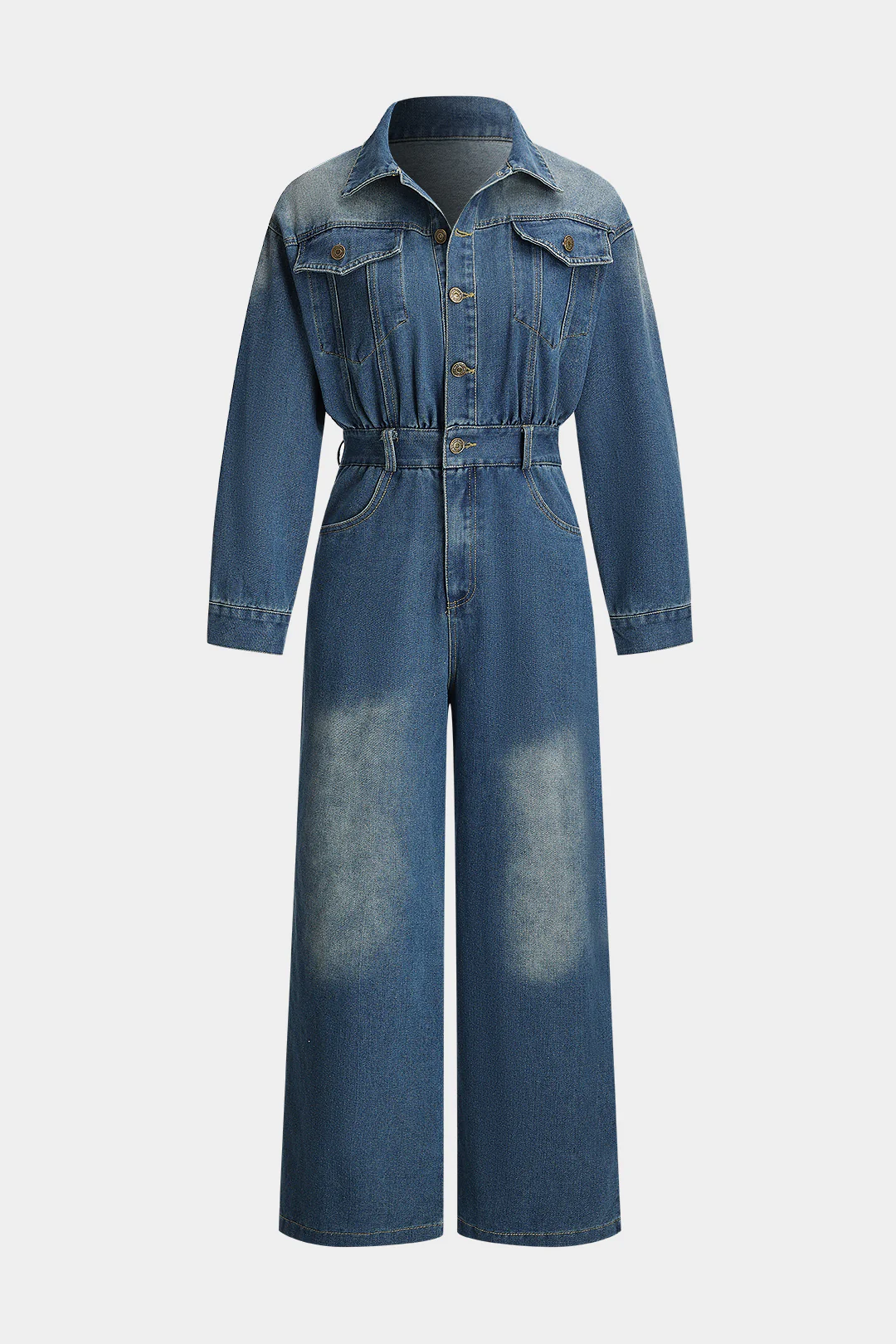 Denim Button Long Sleeve Jumpsuit - Weenar