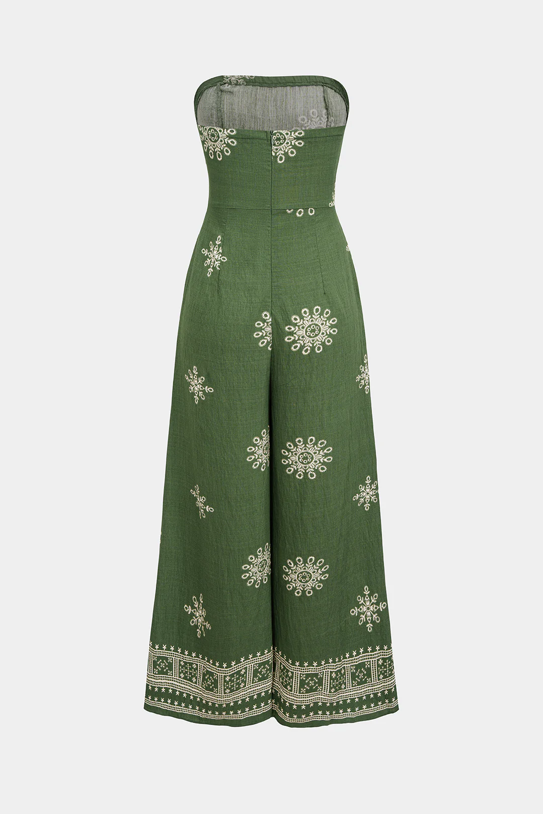 Artistic Print Tie-Front Strapless Sleeveless Wide Leg Jumpsuit - Weenar