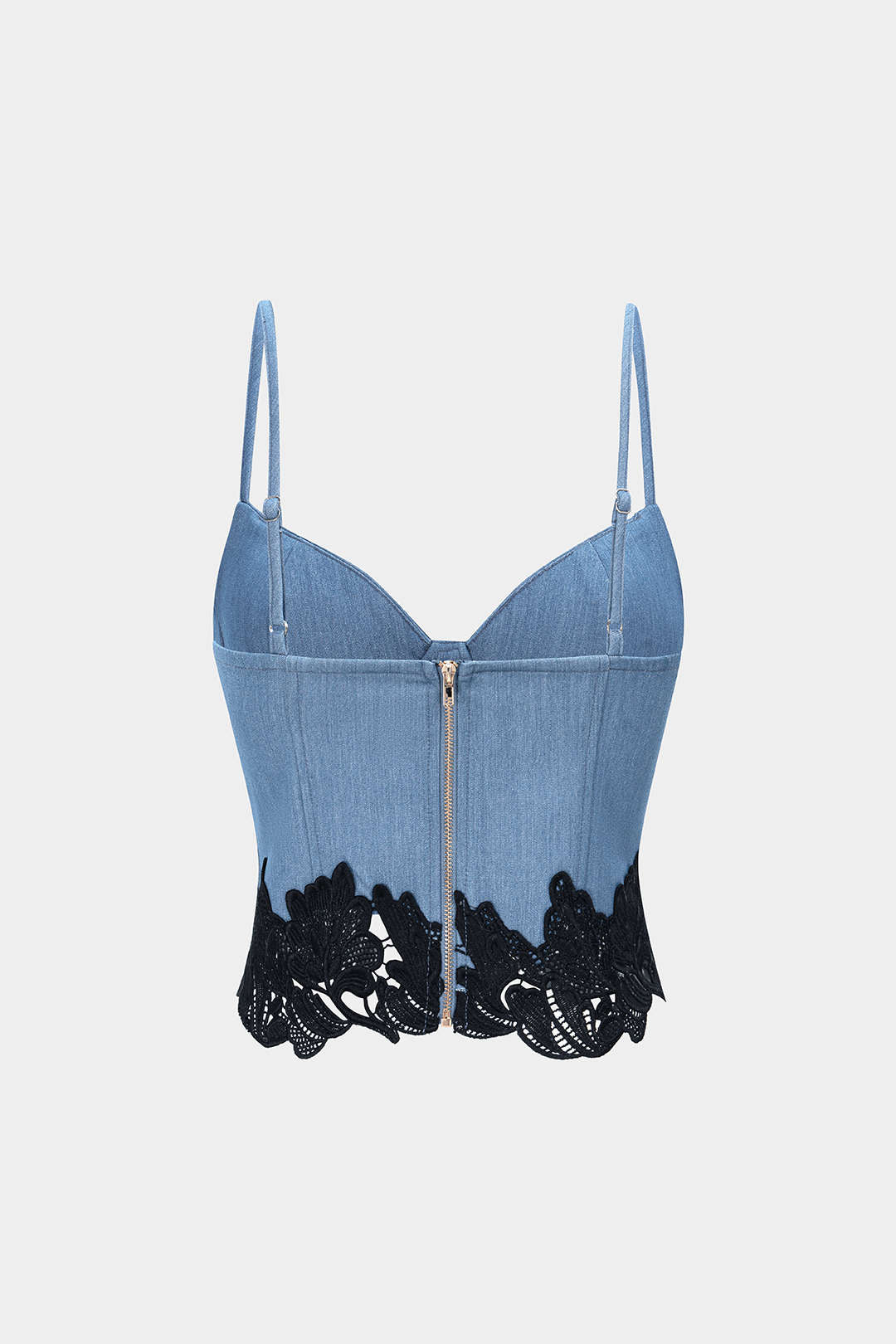 Denim Lace Trim Zipper Cami Top - Weenar