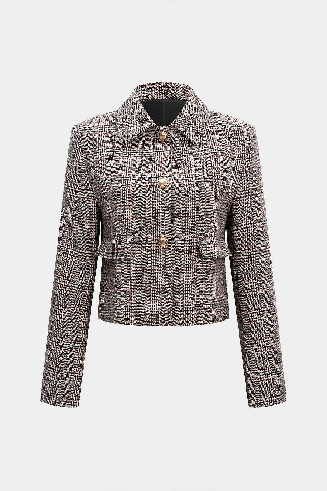 Houndstooth Print Button Jacket - Weenar