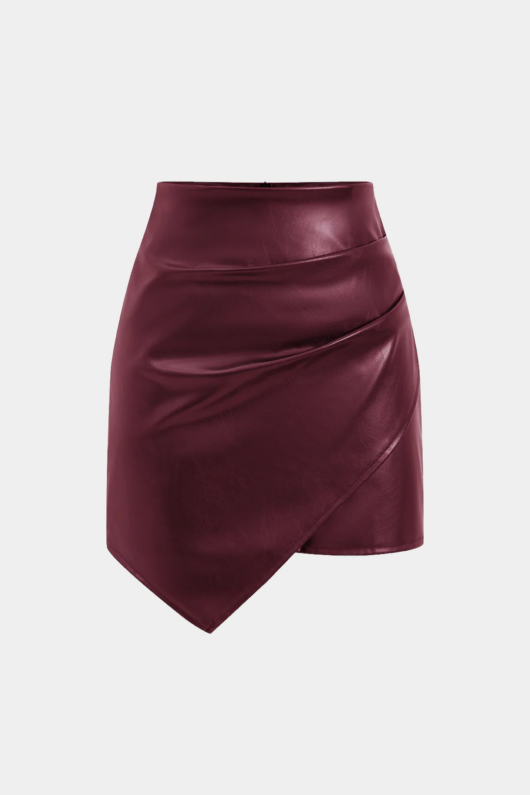 Asymmetrical Faux Leather Ruched Skirt - Weenar
