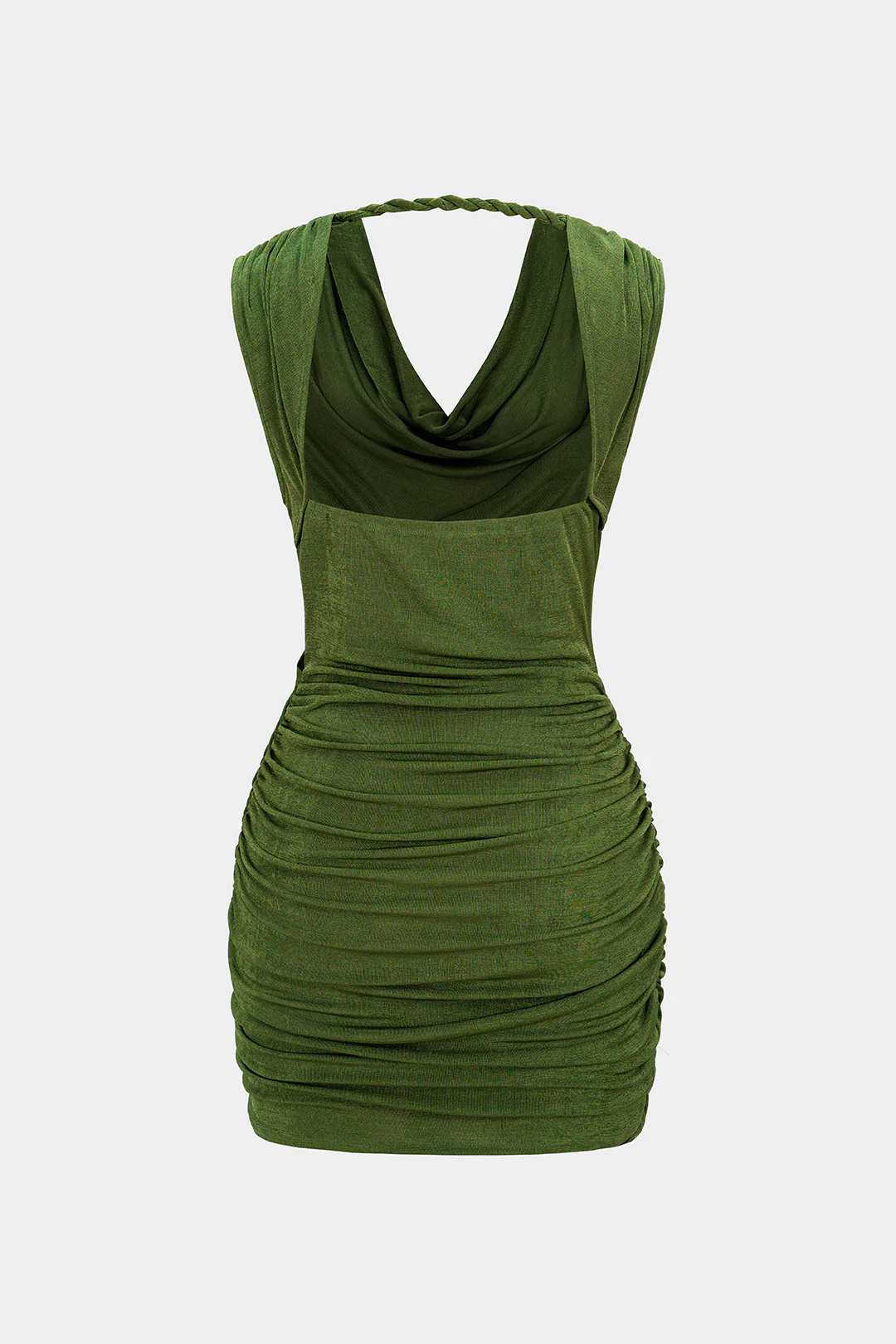 Draped Cowl Neck Twist Knot Asymmetrical Sleeveless Mini Dress - Weenar