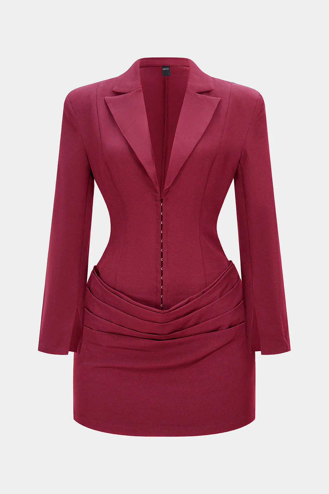 Deep V-Neck Waist-Cinching Ruched Long Sleeve Mini Dress - Weenar