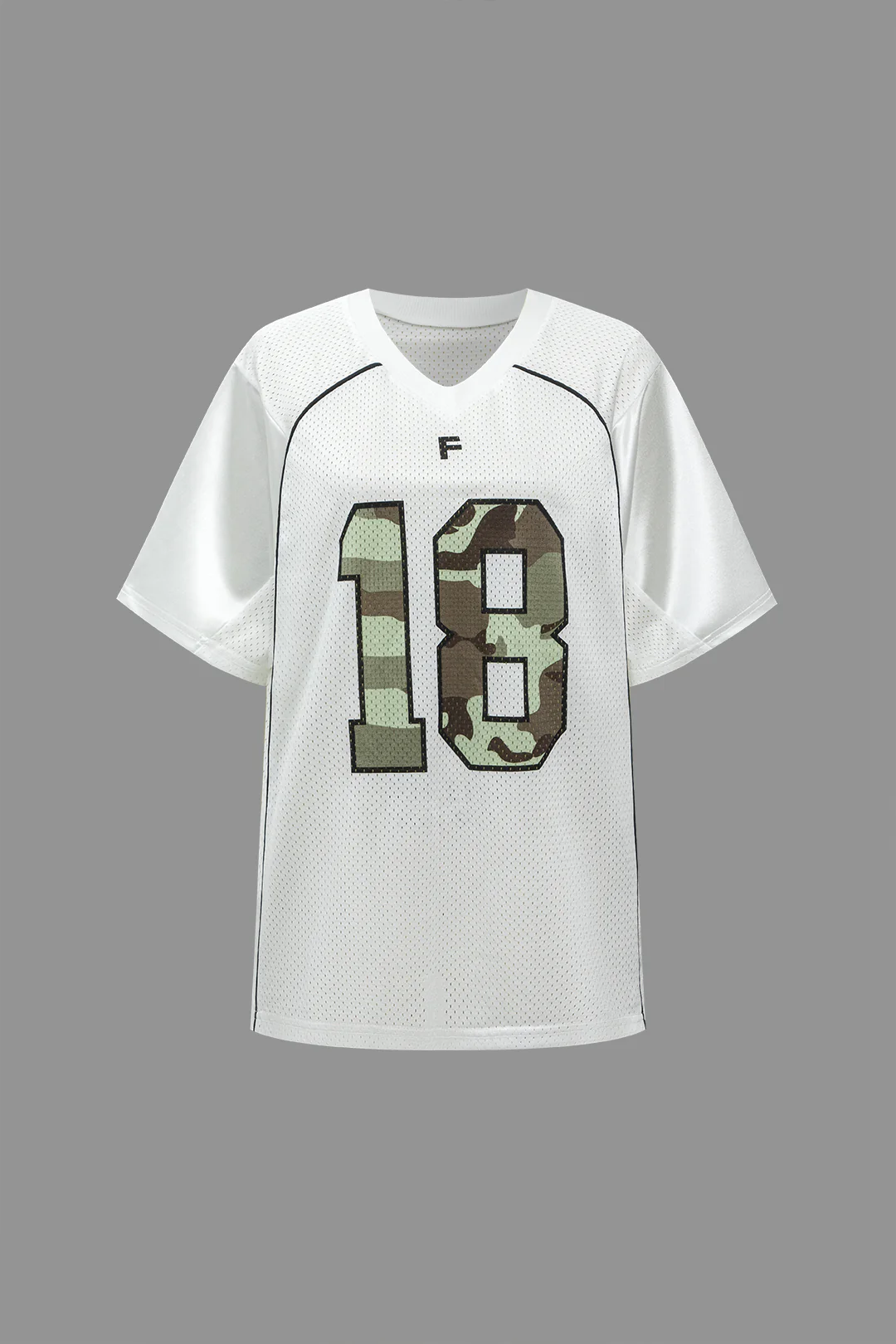 Contrast Letter Camo Print Round Neck Short Sleeve T-Shirt - Weenar