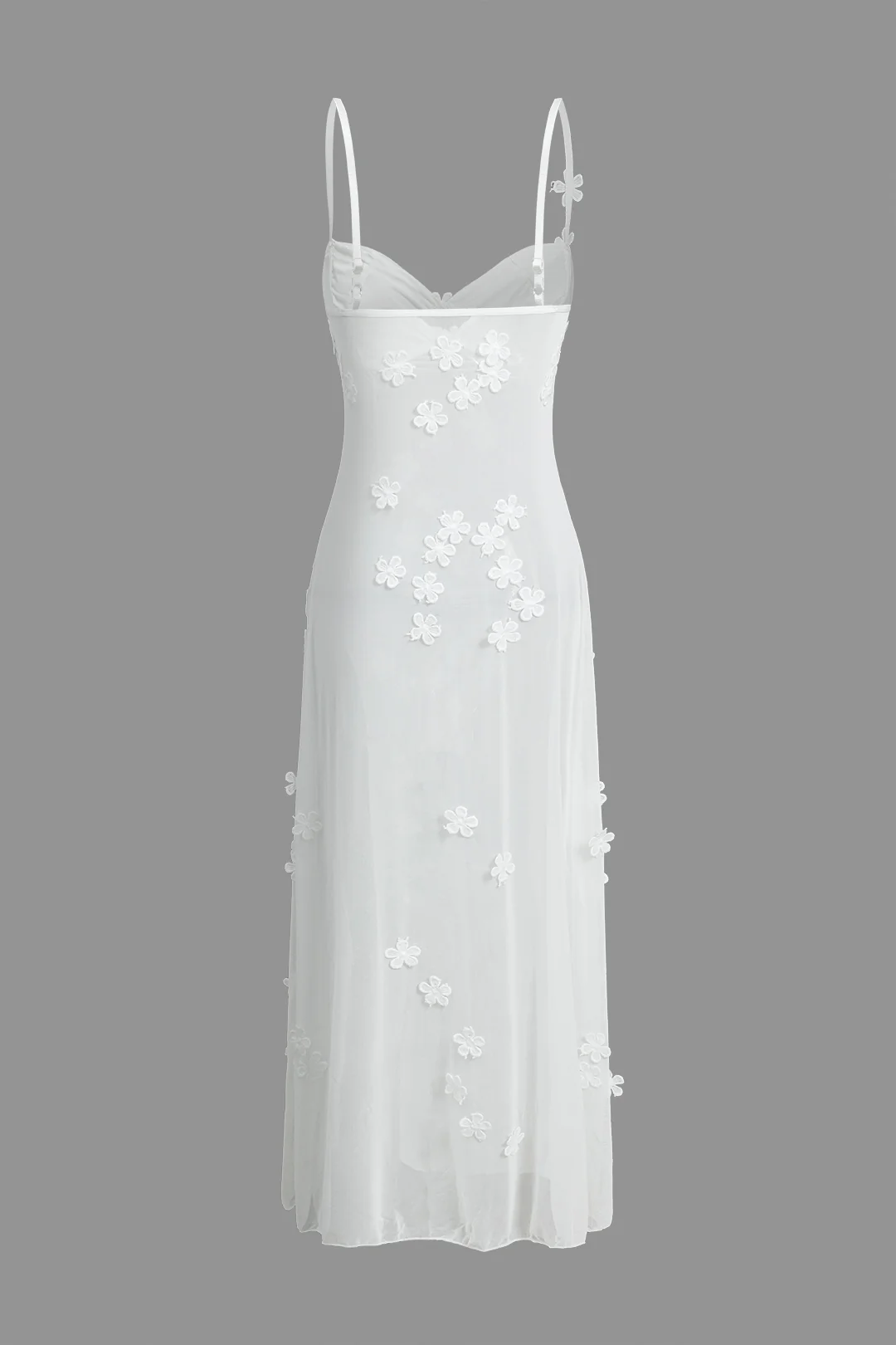 Mesh Flower Decor Slit Sleeveless Midi Dress - Weenar