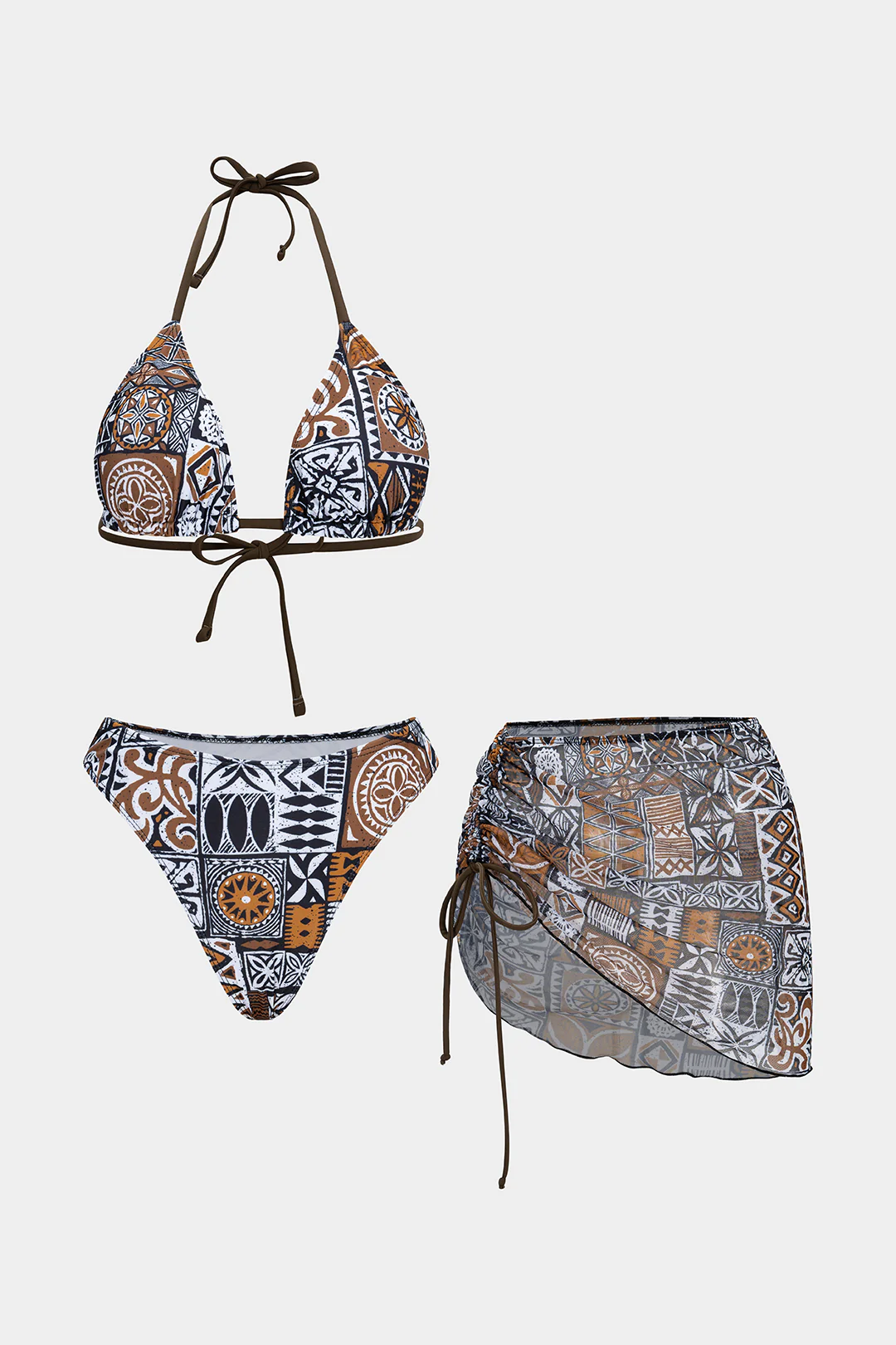 Artistic Print Halter Neck Tie-Up Backless Bikini Set - Weenar