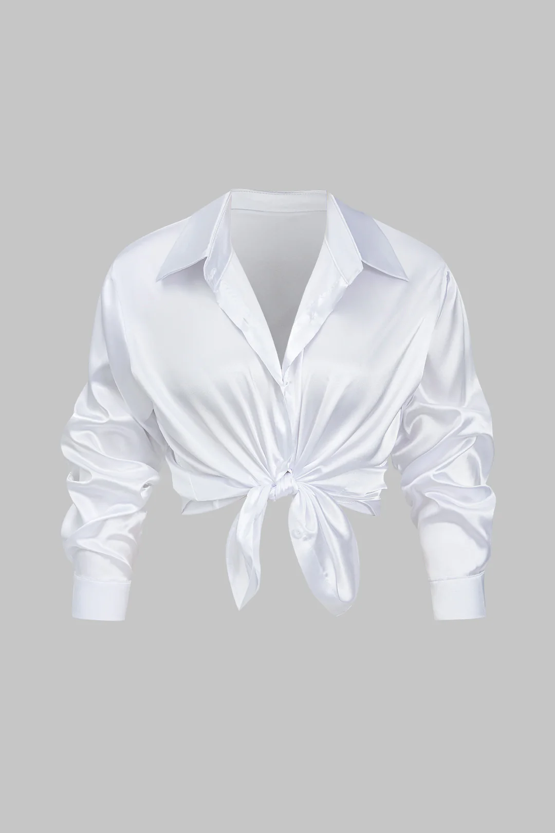 Plus Size Satin Button Long-Sleeve Shirt - Weenar