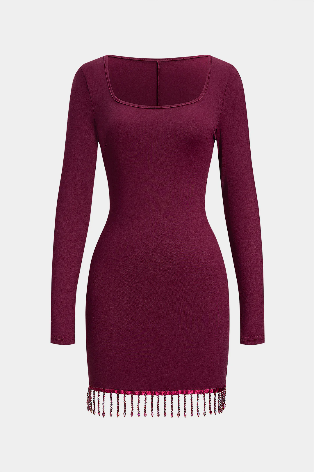 Round Neck Fringe Long Sleeve Mini Dress - Weenar