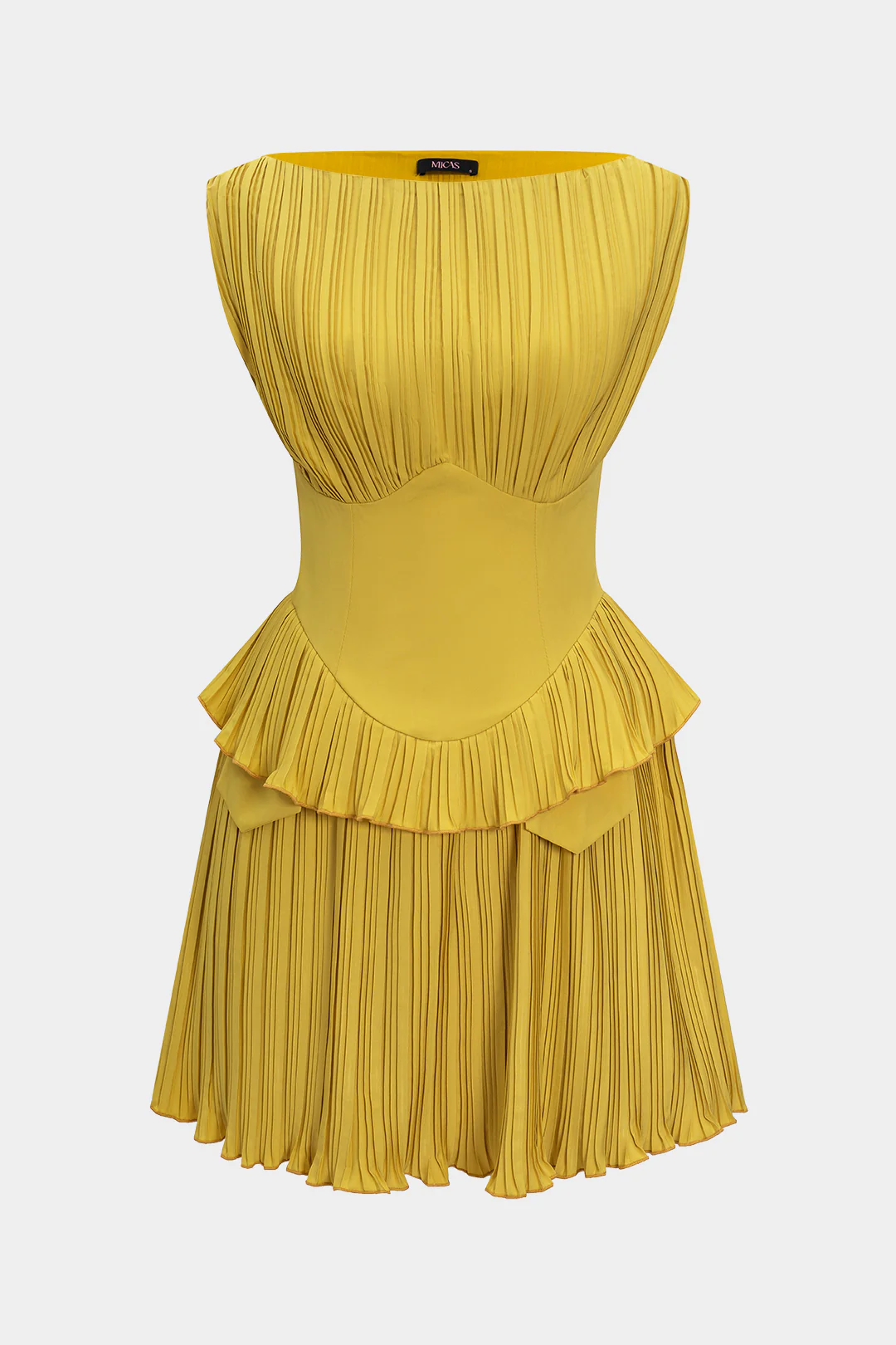 Pleated Patchwork Corset Sleeveless Mini Dress - Weenar