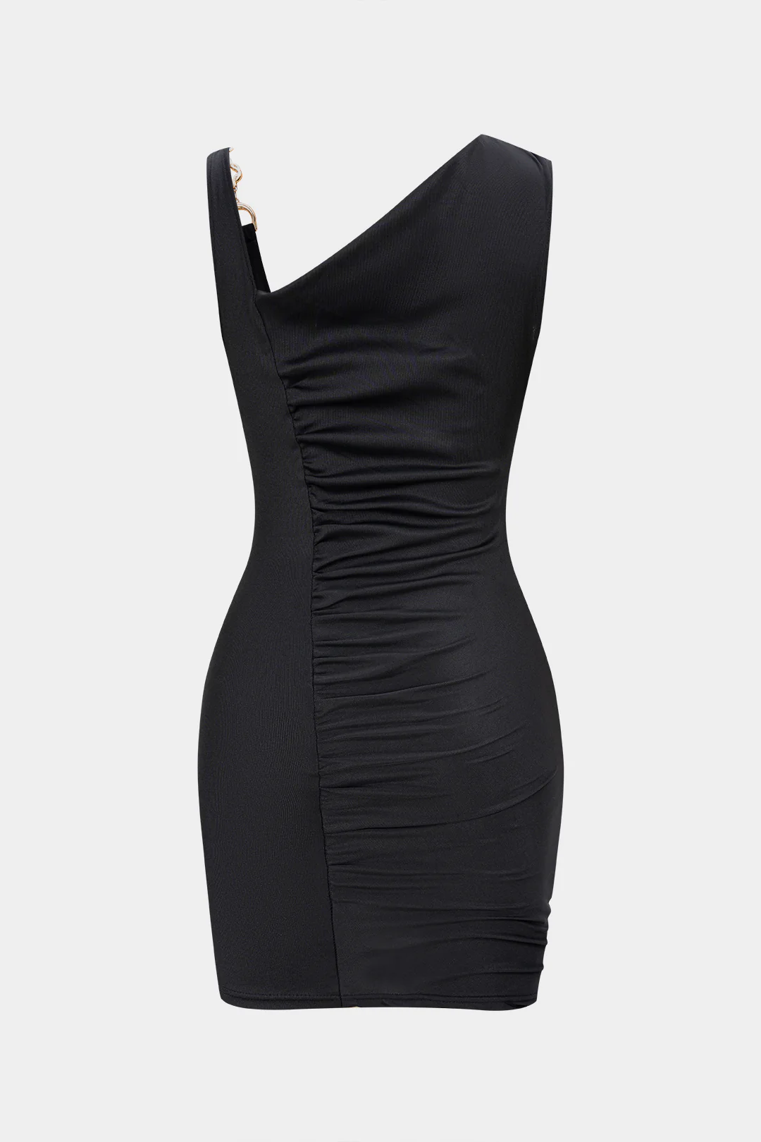 Metallic Chain Asymmetrical Ruched Sleeveless Mini Dress - Weenar